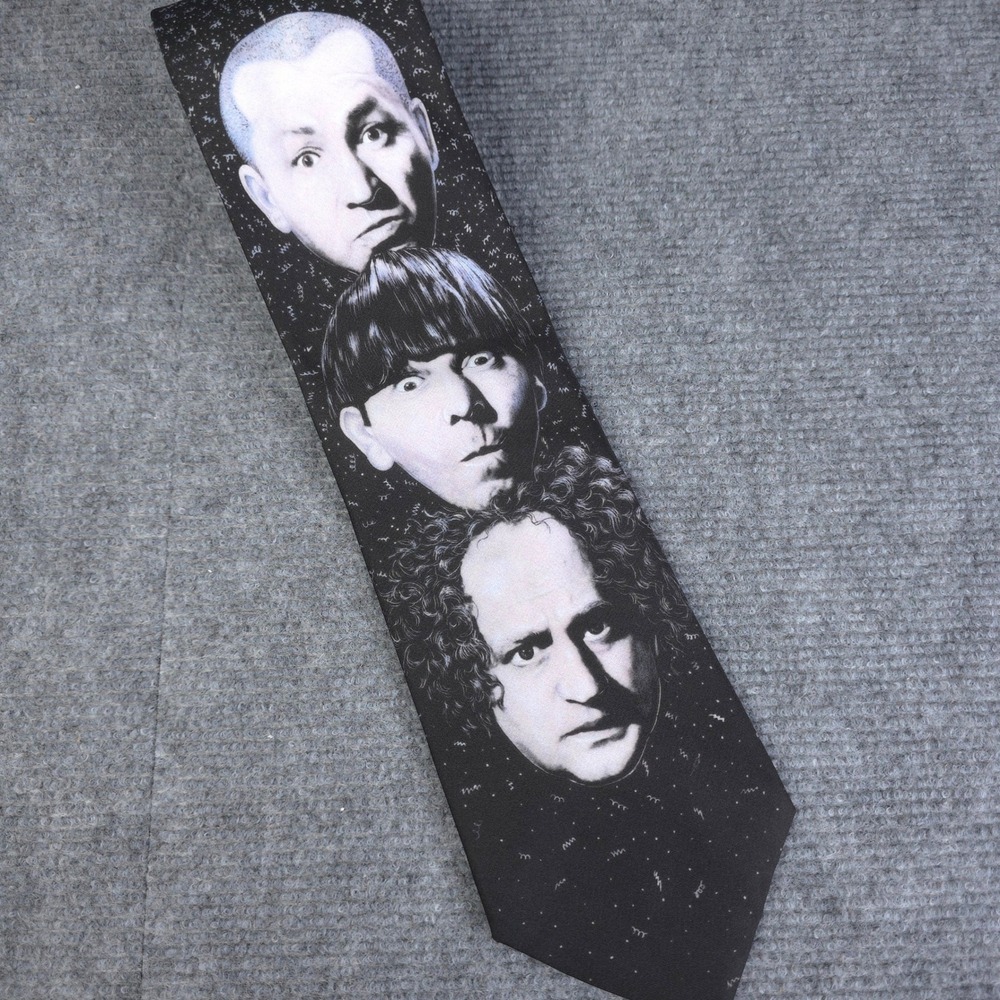 Vintage 90s Ralph‎ Marlin Necktie Three Stooges Mens Tie Black Larry Moe Curly
